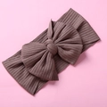 Elastic ribbed knit baby headband with a large 3D bow in dusty pink color - Bow Ribbed Style / 17*9cm / Brown
