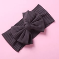 Elastic knitted ribbed baby headband featuring a large dark purple bow accessory - Bow Ribbed Style / 17*9cm / Dark Gray