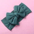 Elastic dark green ribbed knit baby headband featuring a large textured bow design - Bow Ribbed Style / 17*9cm / Dark Green