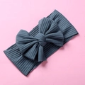 Elastic knitted baby headband with large textured bow in dusty blue color finish - Bow Ribbed Style / 17*9cm / Dark Blue