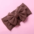 Brown ribbed knit baby headband with a 3D textured bow for infants and newborns - Bow Ribbed Style / 17*9cm / Coffee
