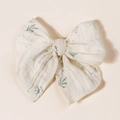 Detailed view of cream-colored floral bow hair clip with soft cotton fabric texture - 11.5x10cm / Beige Green Yellow Floral (#9)
