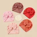 Lot de 5 bonnets turbans pour bébé en maille gaufrée avec grands nœuds en tons rouge et rose - 18*18cm / Couleur Aléatoire