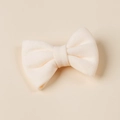 Cream white plush velvet bow hair clip for girls with a soft cashmere-like texture - 8.5*6cm / Beige