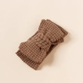 Macro shot of brown knitted double-layer bow headband with warm textured crochet wool pattern - 16*8.5cm / Khaki