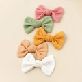 5-piece set of kids bow hair clips in pastel candy colors with soft crepe fabric texture - Random Color