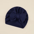 Soft faux cashmere baby turban hat with oversized navy blue bow and pleated detail - 17.5*18cm / Navy Blue