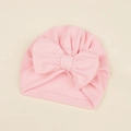 Soft pink knit infant turban hat with a large bow detail for newborn girls - 17.5*18cm / Pink