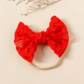 Close-up of red lace butterfly bow and elastic nylon headband for babies and toddlers - 10.5*8.5cm / Red
