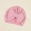 Pink newborn turban hat with a large bow detail made of soft knit cashmere-like fabric - 17.5*18cm / Dusty Pink