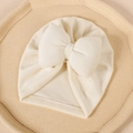 Weiche gerippte Baby-Turban-Mütze mit großer dekorativer Schleife in reinem Weiß - 17.5*8.3cm / Beige
