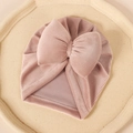 Bonnet turban bébé rose en velours côtelé avec un grand nœud rembourré doux - 17.5*8.3cm / Rose Poudré