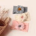 Set of three elastic jacquard nylon baby headbands with large lace flowers and ribbons - Random Color
