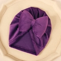 Bonnet turban violet foncé en velours côtelé avec un grand nœud pour nourrissons - 17.5*8.3cm / Violet