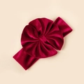 Elastic baby headband with a large pleated velvet flower in deep red color - 18*5.5cm / Brick Red