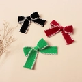 Set di fermagli per capelli a fiocco in maglia nera, rossa e verde con bordo in finta pelliccia - Colore Casuale