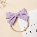 Détail de nœud en velours côtelé lavande à paillettes dorées sur bandeau en nylon - 9.5*6cm / Violet