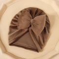 Bonnet turban pour bébé avec grand nœud marron chaud en velours côtelé et tissu extensible - 17.5*8.3cm / Beige