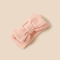 Pink knitted waffle texture baby headband with double layer bow for infants - 16*8.5cm / Pink