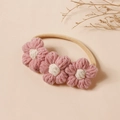 Bandeau bébé fait main avec fleurs au crochet et nylon élastique pour les nourrissons - Rose Poudré