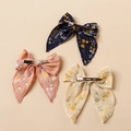 Three-piece embroidered bow hair clips set for girls in navy pink and beige colors - 10.5*12cm / Random Color