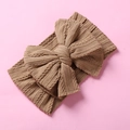 Detailed cable knit texture of brown nylon baby headband with a large layered bow accent - 15*9cm / Dark Coffee