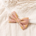 Detailed macro view of hand-embroidered pink floral bow hairclip for girls - 8.5*5.5cm / Pink