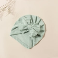 Light green striped baby turban hat with a large bow detail for newborns - Green