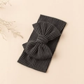 Bandeau bébé avec nœud rayé noir et gris conçu en tissu côtelé doux pour nouveau-nés - Brun Foncé