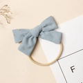 Bandeau nœud en velours côtelé bleu clair avec paillettes étoiles et nylon élastique - 9.5*6cm / Bleu gris