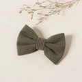 Barrette nœud rayée vert mousse en velours côtelé pour filles, texture élégante - 8.5x5.5cm / Vert Militaire