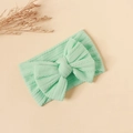Detailed texture of mint green ribbed nylon baby headband with a large bow decoration - #3 Emerald Green / 16*9cm