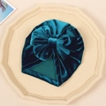 Bonnet turban bébé en velours avec un grand nœud de couleur bleu canard profond - Vert Foncé