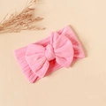 Detail of pink cable knit baby headband with a large bow showing soft texture and high elasticity - #4 Watercolor / 16*9cm