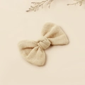 Beige cotton linen bow hair clip with textured fabric for girls in a minimalist style - Beige