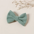 Barrette à cheveux avec nœud en tissu gaufré vert Morandi pour filles, style doux - 8.5x5.5cm / Vert