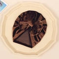 Deep brown velvet baby turban hat with a large golden velvet bow for autumn and winter - Dark Brown
