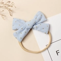 Bandeau bébé en velours côtelé bleu clair avec pois dorés et nylon élastique - 9.5*6cm / Bleu