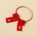 Fascia neonata con fiocco in pizzo rosso, motivi a cuore e morbida fascia in nylon - Rosso