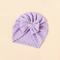 Soft lavender newborn turban hat with oversized bow and textured jacquard knit fabric - Purple