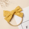 Bandeau bébé en velours côtelé jaune avec nœud à paillettes dorées et nylon souple - 9.5*6cm / Jaune Gingembre