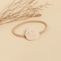 Détail d'une fleur blanche faite main sur un bandeau élastique doux pour bébé - Bouton en Dentelle (Petit)