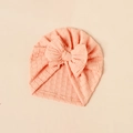 Soft pink infant turban hat with large bow detail and textured stretchy fabric - Light Orange