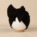 Bonnet turban en maille côtelée noire pour bébé avec un grand détail de nœud - 20*18cm / Noir