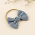 Infant nylon headband with dusty blue linen bow and beige high elasticity soft hair band - Blue