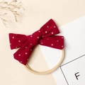 Bandeau élastique pour bébé avec grand nœud en velours côtelé rouge et pois dorés - 9.5*6cm / Bordeaux