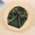 Dark green velvet baby turban hat with a large golden sheen bow detail - Green