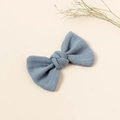 Classic fog blue cotton linen bow hair clip for girls with a soft minimalist fabric texture - Blue