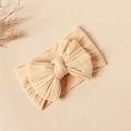 Close-up of cream double-layer knit bow nylon headband for babies with texture detail - #21 Egg Yolk / 16*9cm