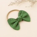 Green fabric bow baby headband with elastic nylon band in soft candy color style - Green